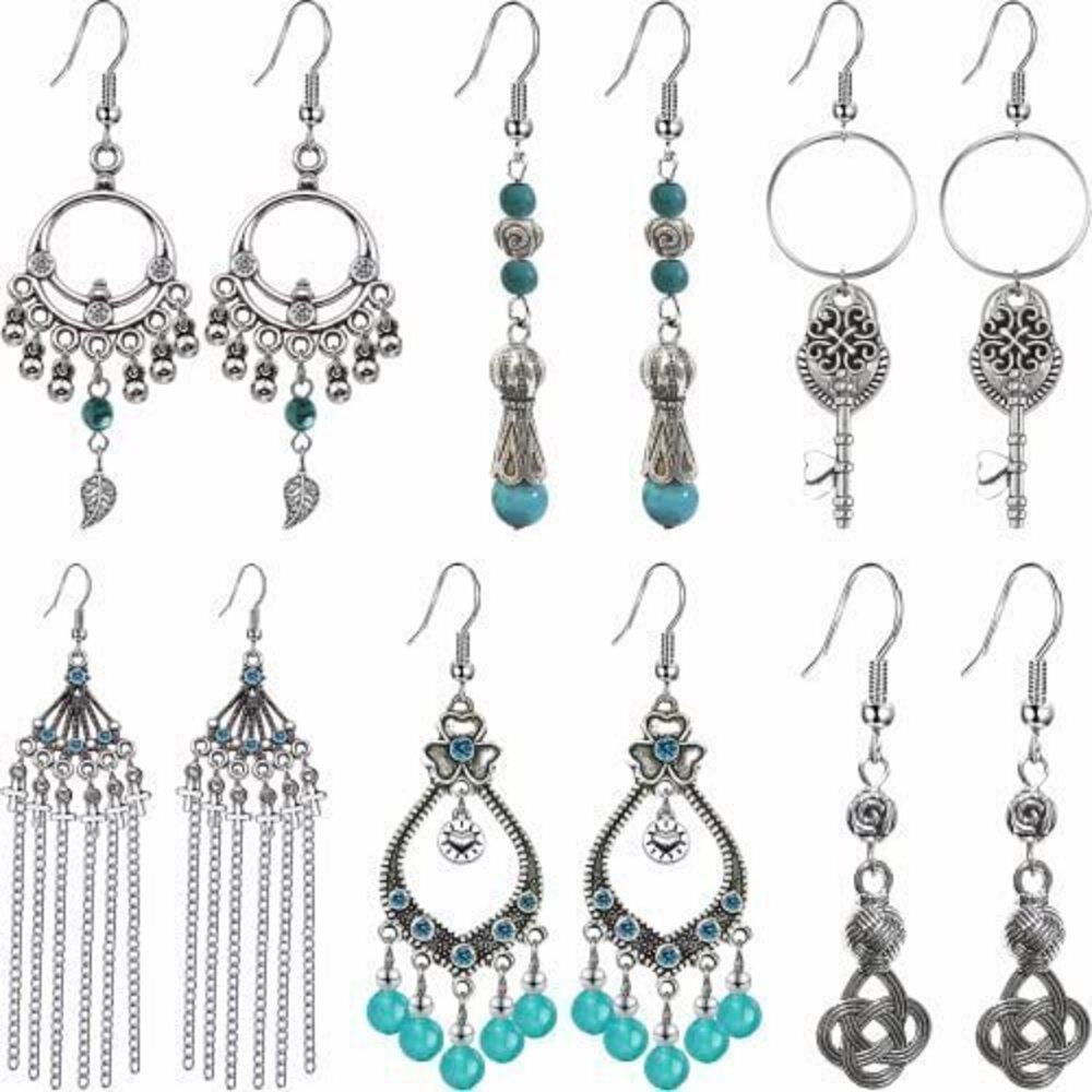 3622 6 Pairs Boho Earrings Vintage Metal Tassel Dangle Earrings Bohemian